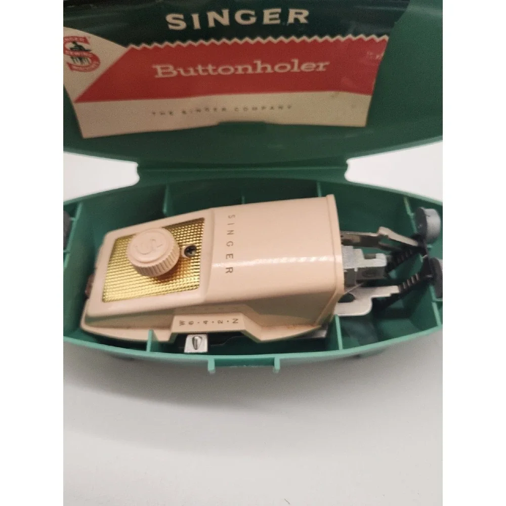 Singer Buttonholer Attachment Button Hole Maker Teal-Green Mid Century‎